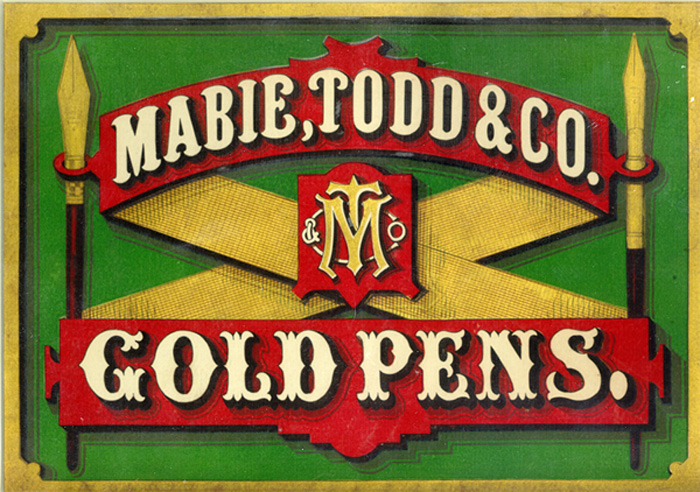Cardboard advertising sign for Mabie, Todd &    Co. gold pens - 1860's 