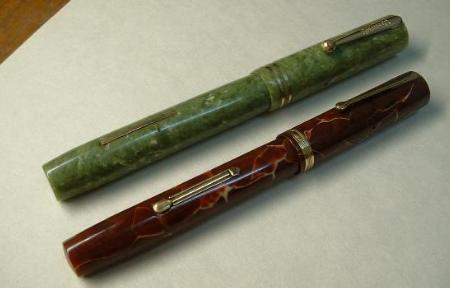 1924 Jade Radite Sheaffer Lifetime and a later mahogany Waterman 94 from the 30’s